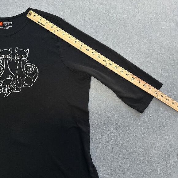 Halloween Rhinestone Cat Shirt Womens 1X 3/4 Sleeve Top Sparkly Cat Lover - Picture 9 of 11